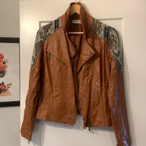 Vegan leather jacket with Kilim embroidery
